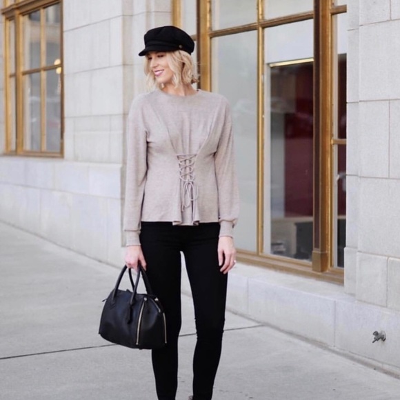 WAYF Ana Corset Sweatshirt Tan Cream Size Medium - Picture 7 of 13